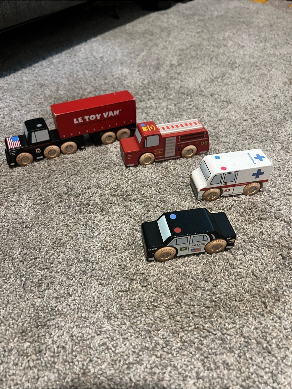Kids Wooden Emergency Vehicle Set - Red, Black, White